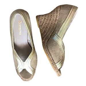 Restricted suede wedge sandals size 8 tan gold trim rope open toe NWOT slip on